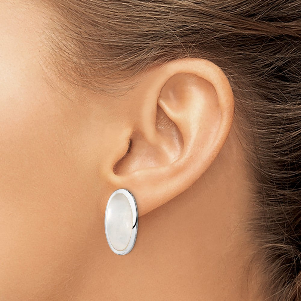 Sterling Silver RH-plated Polished Mother of Pearl Non Pierced Earrings