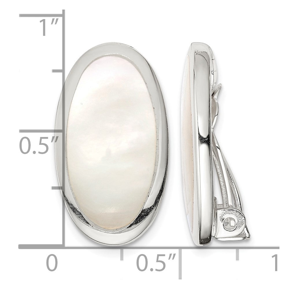 Sterling Silver RH-plated Polished Mother of Pearl Non Pierced Earrings