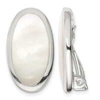 Sterling Silver RH-plated Polished Mother of Pearl Non Pierced Earrings