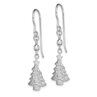Sterling Silver Rhodium Plated Christmas Tree Dangle Earrings