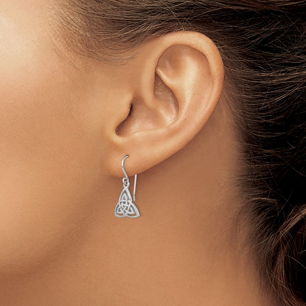 Sterling Silver Rhodium-plated Polished Celtic Knot Dangle Earrings