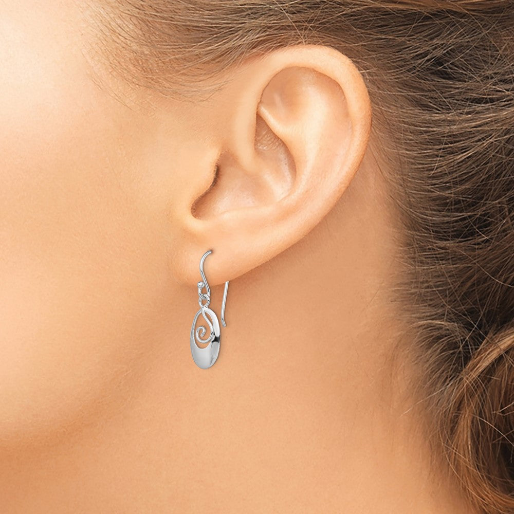Sterling Silver Rhodium-plated Polished Swirl Oval Dangle Earrings