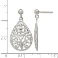 Sterling Silver Polished Twisted & Diamond-cut Teardrop Post Dangle Earring
