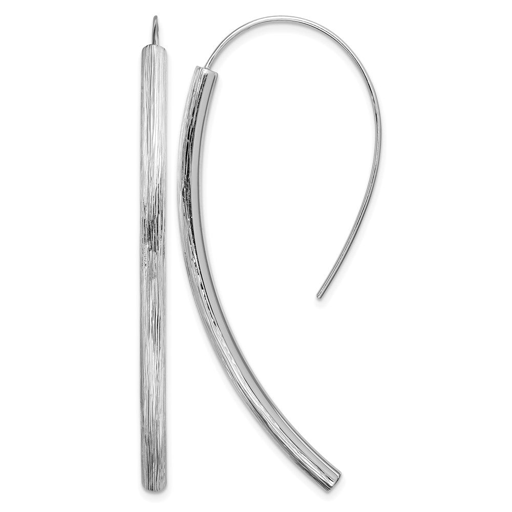 Sterling Silver RH-plated Polished Textured Bar Dangle Earrings