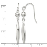 Sterling Silver Polished Bead & Elongated Oval Dangle Earrings