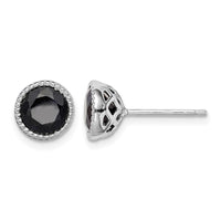 Sterling Silver Rhodium-plated Black Sapphire Post Earrings
