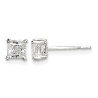 Sterling Silver Polished 4mm Princess CZ Stud Earrings