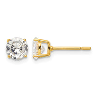 Sterling Silver Gold-tone Polished 6mm CZ Post Earrings