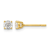 Sterling Silver Gold-tone Polished 4mm CZ Post Earrings
