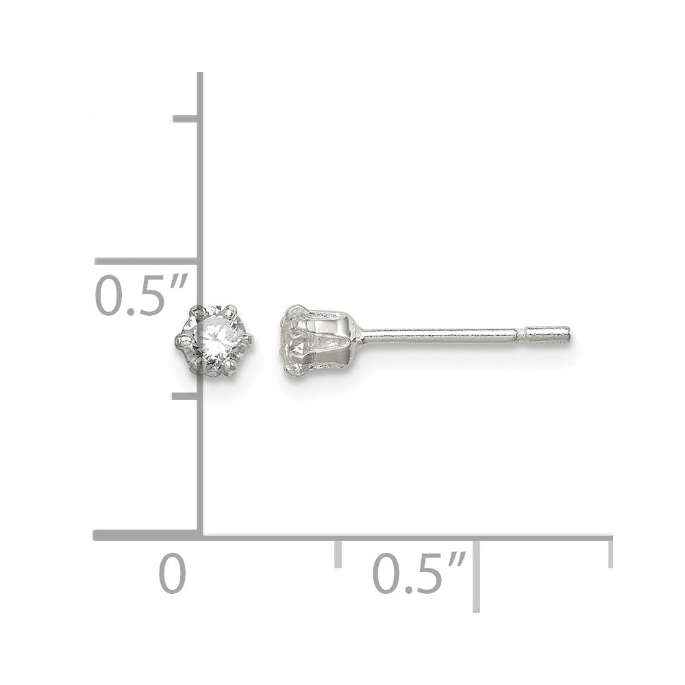 Sterling Silver Polished 6 prong 3mm Round CZ Stud Earrings