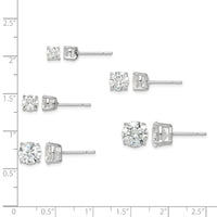 Sterling Silver Polished Round CZ 5-Pair Post Earrings Set