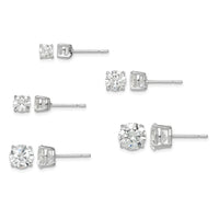 Sterling Silver Polished Round CZ 5-Pair Post Earrings Set