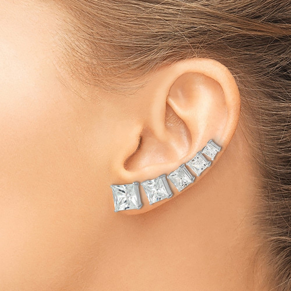 Sterling Silver Polished Square CZ 5-Pair Post Earrings Set