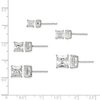 Sterling Silver Polished Square CZ 5-Pair Post Earrings Set