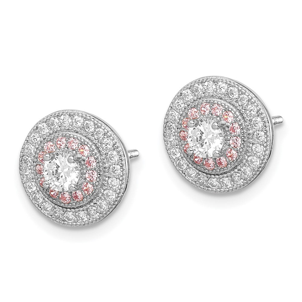 Sterling Silver Rhodium & Rose Gold-plated Pavé CZ Circle Post Earrings