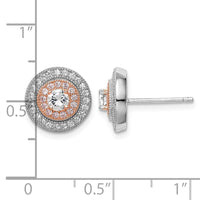 Sterling Silver Rhodium & Rose Gold-plated Pavé CZ Circle Post Earrings