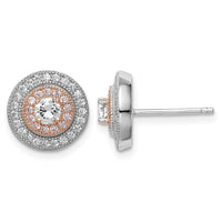 Sterling Silver Rhodium & Rose Gold-plated Pavé CZ Circle Post Earrings