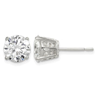Sterling Silver Polished 8mm Round CZ Fancy Basket Stud Earrings