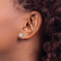 Sterling Silver Rhodium-plated Polished Pavé CZ 8mm Circle Post Earrings
