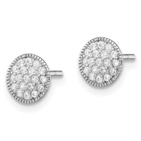 Sterling Silver Rhodium-plated Polished Pavé CZ 7mm Circle Post Earrings