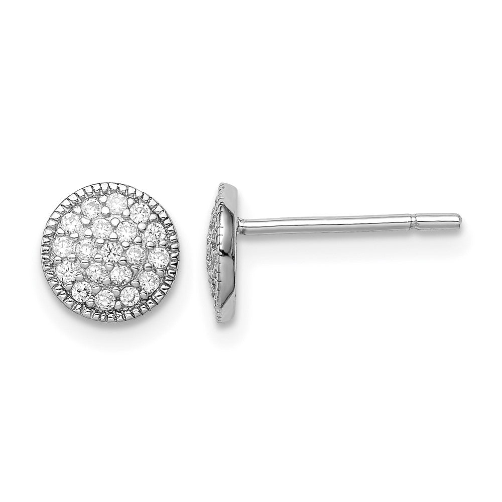 Sterling Silver Rhodium-plated Polished Pavé CZ 7mm Circle Post Earrings