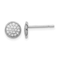 Sterling Silver Rhodium-plated Polished Pavé CZ 7mm Circle Post Earrings