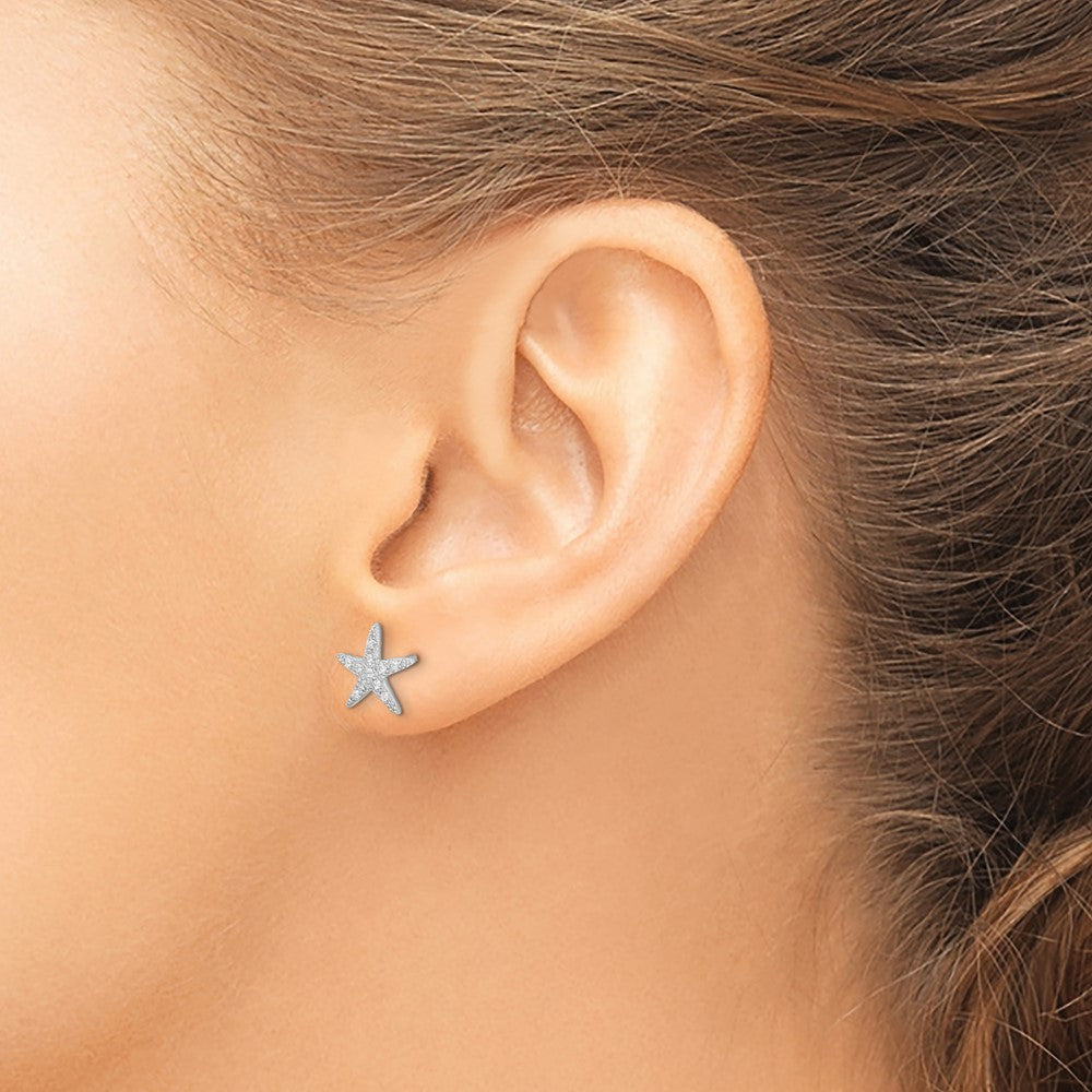 Sterling Silver Rhodium-plated CZ Micro pavé Starfish Post Earrings