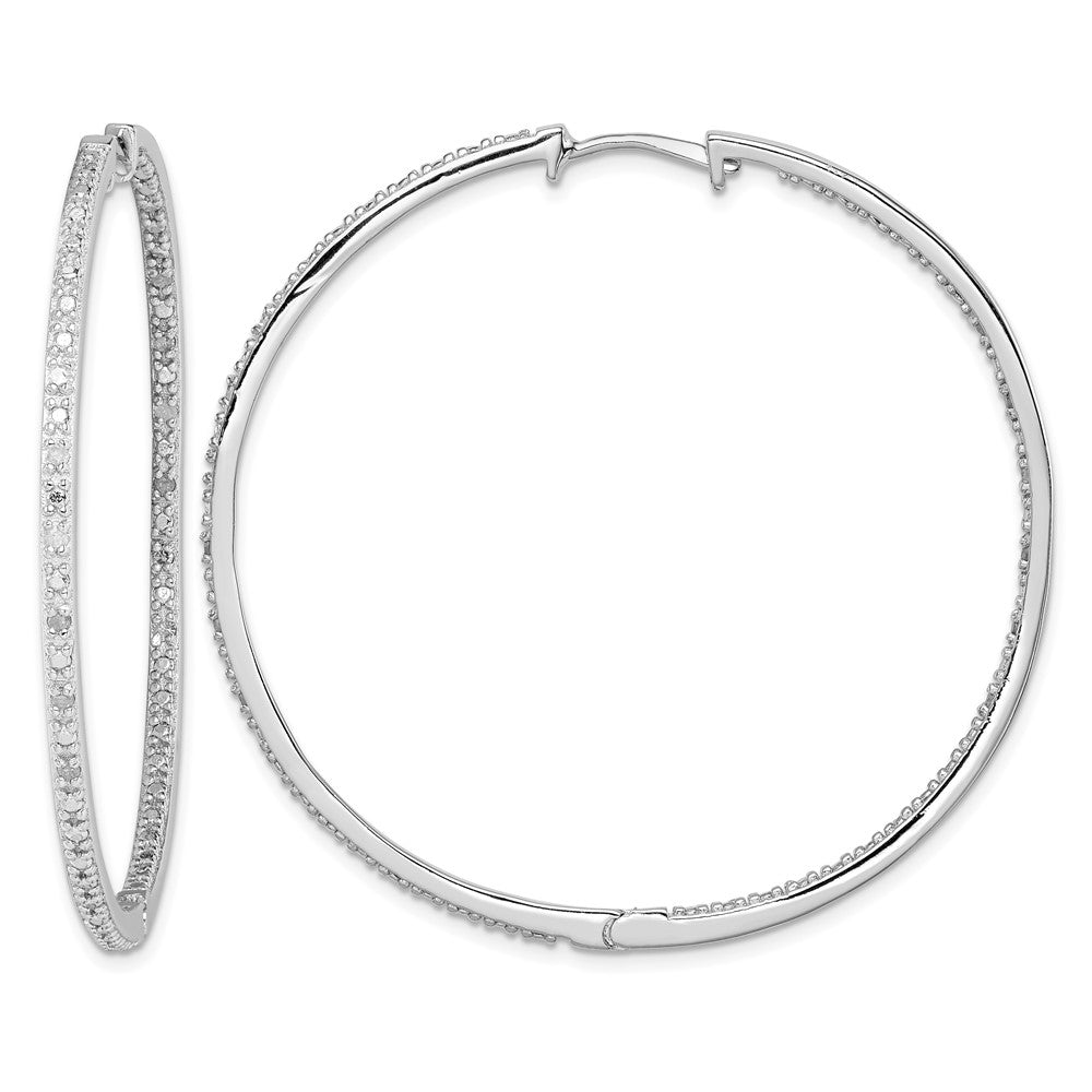 Sterling Silver Rhodium-plated Diamond In & Out Hoop Earrings