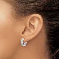 Sterling Silver Rhodium-plated 2-row Pavé Hinged Hoop Earrings