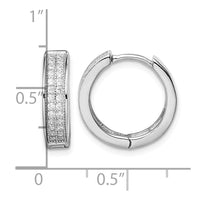 Sterling Silver Rhodium-plated 2-row Pavé Hinged Hoop Earrings