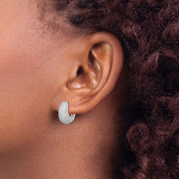 Sterling Silver Rhodium-plated CZ Hinged Hoop Earrings