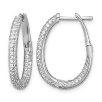 Sterling Silver Rhodium-plated CZ In/Out Hinged Post Hoop Earrings
