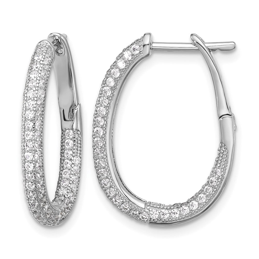 Sterling Silver Rhodium-plated CZ In/Out Hinged Post Hoop Earrings