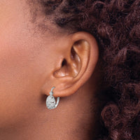 Sterling Silver Rhodium-plated Polished CZ Leverback Earrings