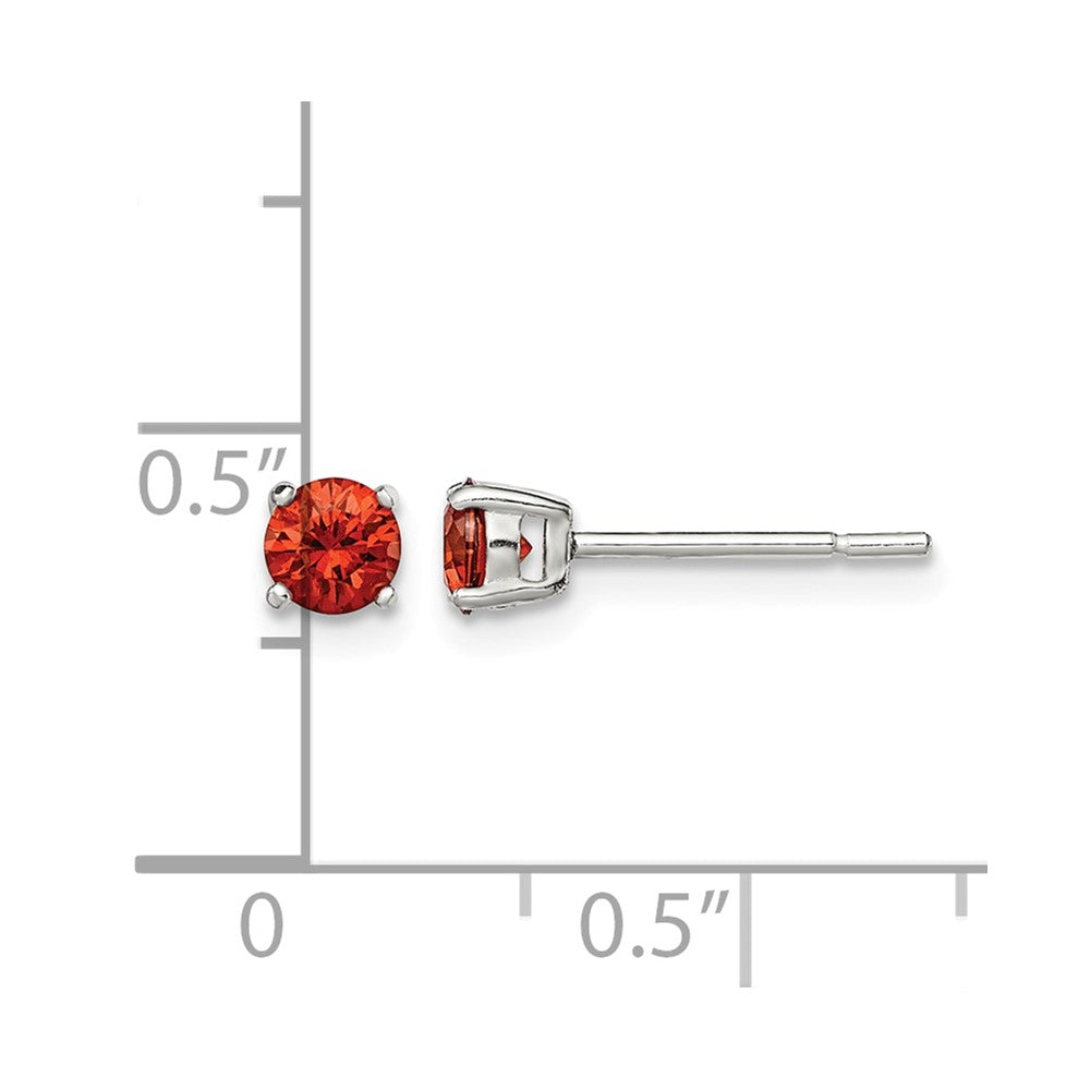 Sterling Silver Polished 4mm Round Red Glass Stud Earrings