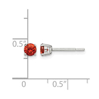 Sterling Silver Polished 4mm Round Red Glass Stud Earrings