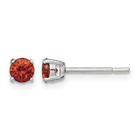 Sterling Silver Polished 4mm Round Red Glass Stud Earrings