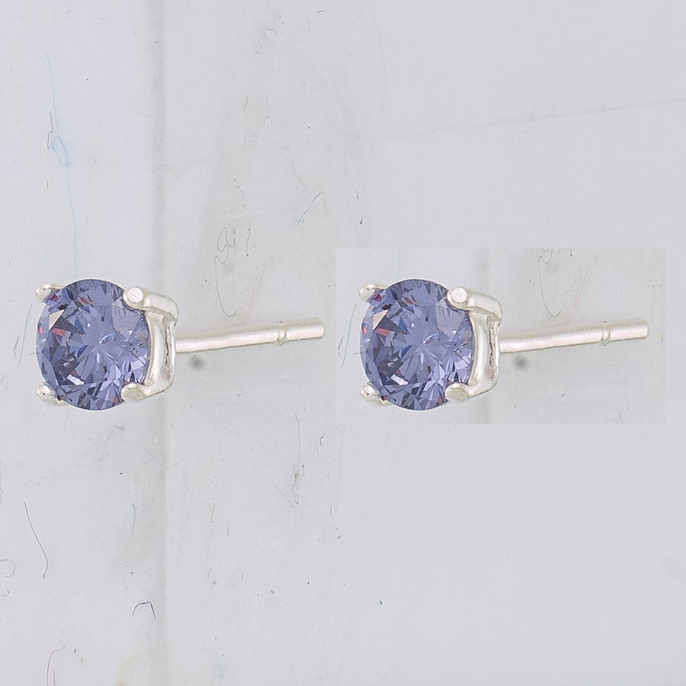 Sterling Silver Polished Round 4mm Purple CZ Stud Earrings