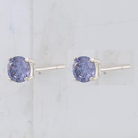Sterling Silver Polished Round 4mm Purple CZ Stud Earrings