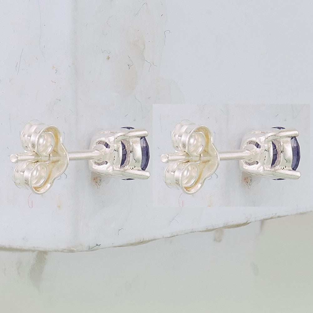 Sterling Silver Polished Round 4mm Purple CZ Stud Earrings