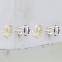 Sterling Silver Polished Round 4mm Purple CZ Stud Earrings