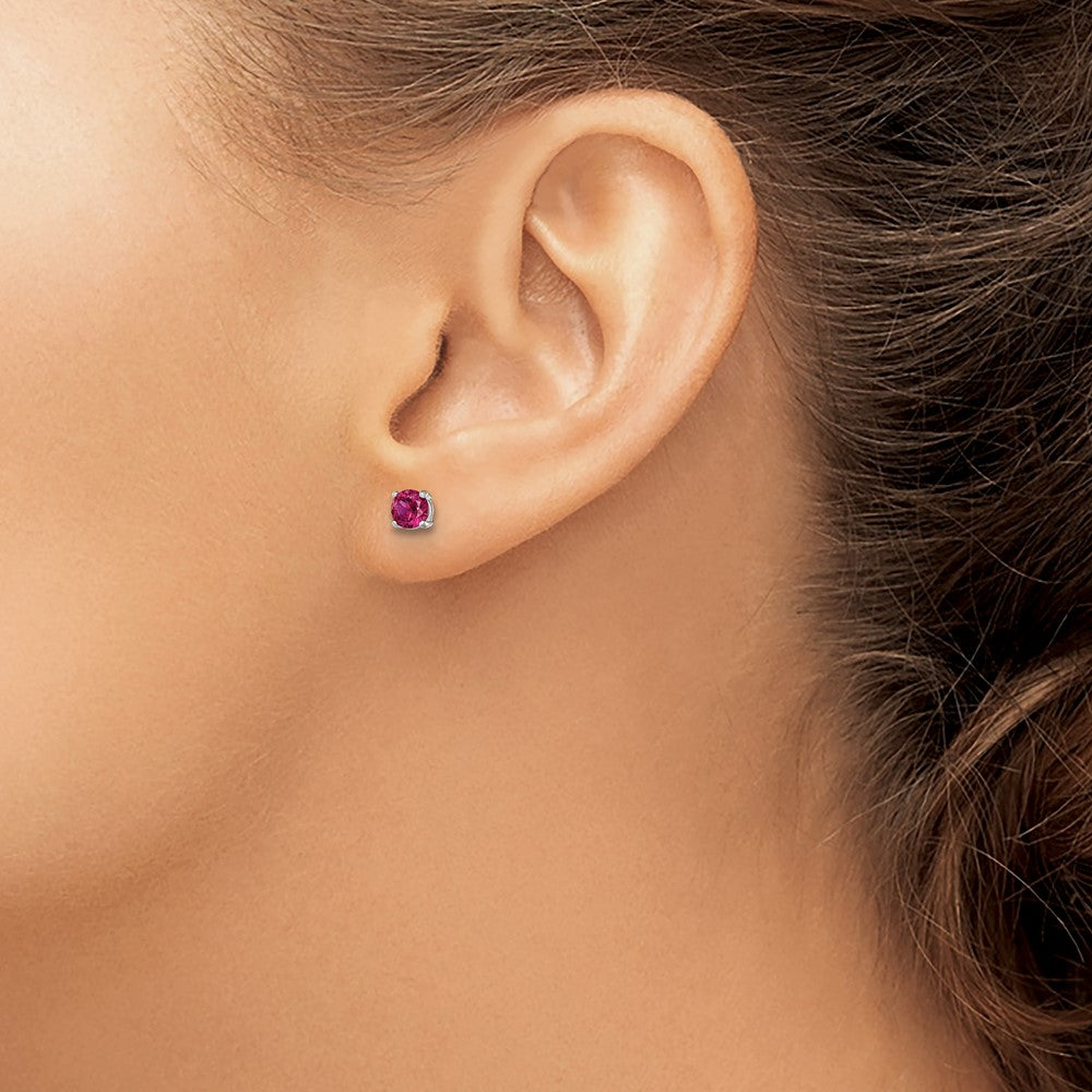 Sterling Silver Polished 4mm Round Dark Red Glass Stud Earrings