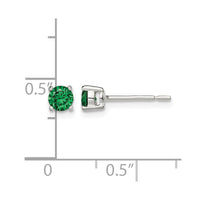 Sterling Silver Polished 4mm Round Green Glass Stud Earrings