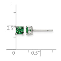 Sterling Silver Polished 4mm Square Green Glass Stud Earrings