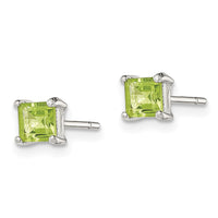 Sterling Silver Polished 4mm Square Light Green CZ Stud Earrings