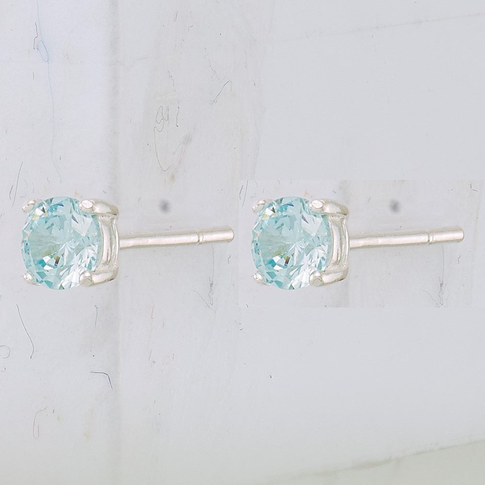 Sterling Silver Polished 4mm Round Light Blue CZ Stud Earrings