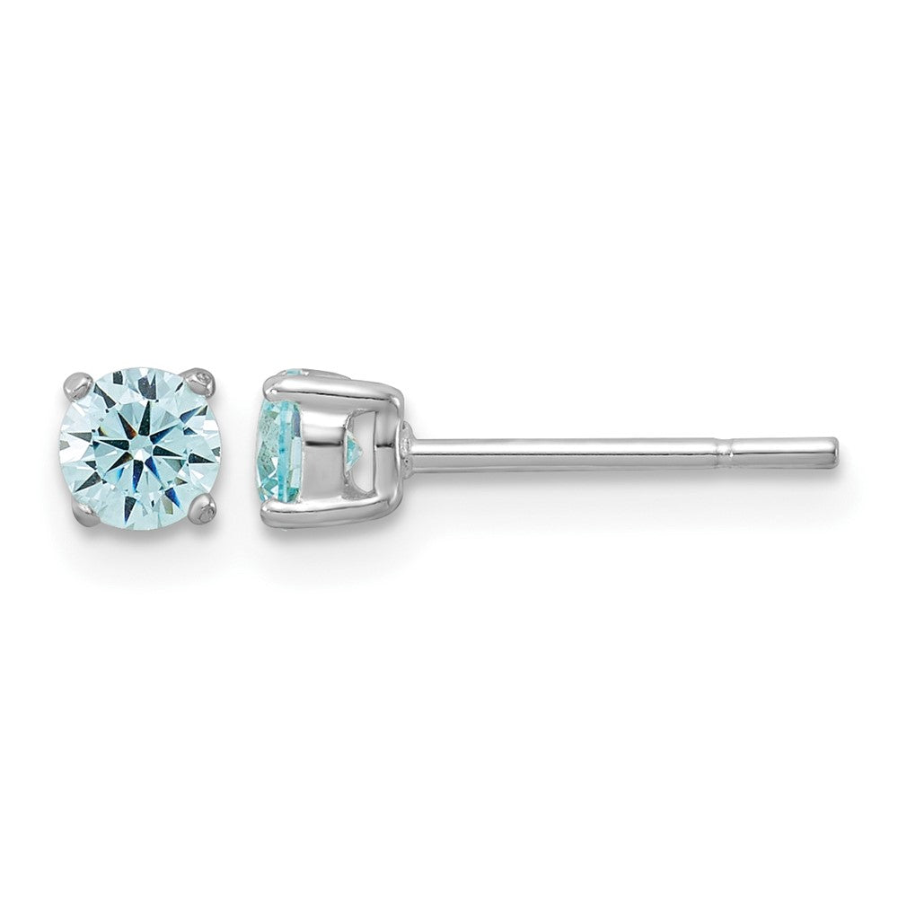 Sterling Silver Polished 4mm Round Light Blue CZ Stud Earrings