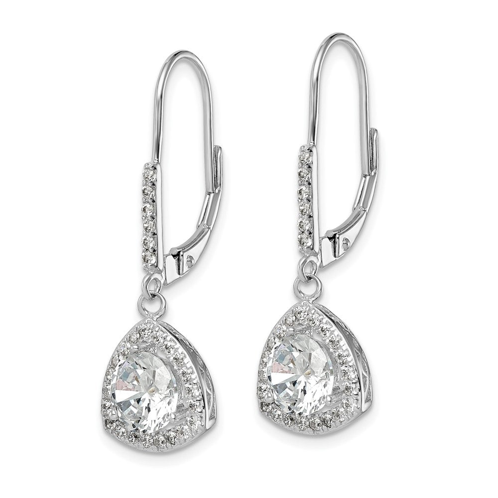 Sterling Silver Rhodium-plated Polished CZ Leverback Earrings