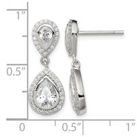 Sterling Silver Rhodium-plated Polished CZ Pear Halo Post Dangle Earrings