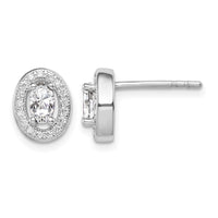 Sterling Silver Rhodium-plated w/ CZ Oval Stud Earrings